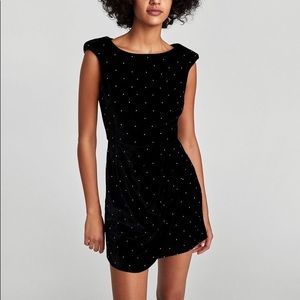 Zara Velvet Body-con Black Dress with Gems (XS)